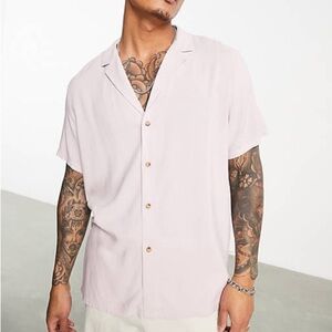 ASOS DESIGN relaxed viscose shirt with revere collar in pink, Size S, NIB